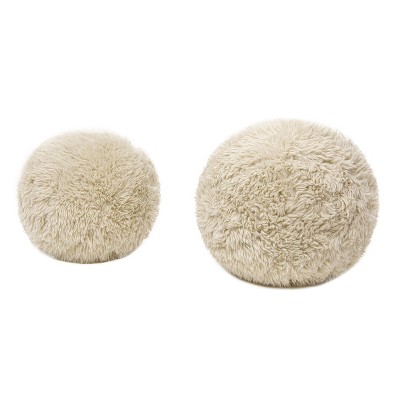 Jennifer Taylor Home Teddy 11" & 9" Round Sphere Accent Ball Throw Pillow, Set of 2, Cream Beige Faux Fur