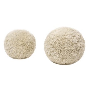 Jennifer Taylor Home Teddy 11" & 9" Round Sphere Accent Ball Throw Pillow, Set of 2, Cream Beige Faux Fur - 1 of 4