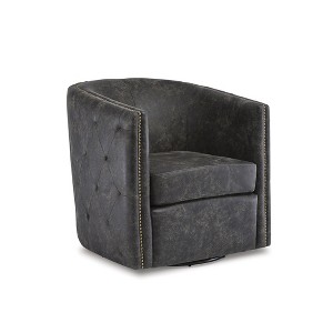 Signature Design by Ashley Casual Brentlow Swivel Accent Chair, Distressed Black - 1 of 4