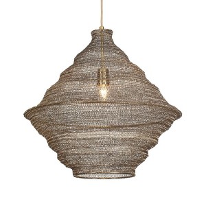 Uttermost Sigh 1-Light Pendant-Antique Brass Woven Metal with Adjustable Cord - 1 of 4