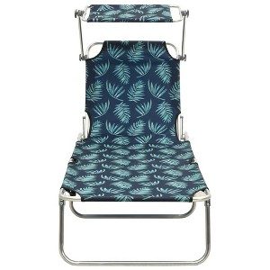 vidaXL Patio Lounge Chair Folding Sunlounger Porch Sunbed with Canopy Aluminum - Leaf Pattern - 1 of 4