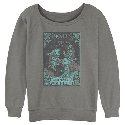 Junior's Women Lost Gods Vintage Pisces Card Sweatshirt - image 1 of 4