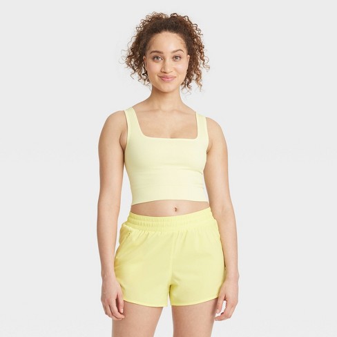 Women s Seamless Square Neck Cropped Tank Top All In Motion Light Yellow Xs Target