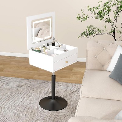 ELECWISH Vanity Tables, Rotating 3 in 1 Flip Top Adjustable Small Makeup Vanity Desk with Mirror and Lights for Bedroom