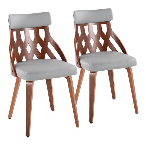 Set of 2 York Dining Chairs Walnut/Light Gray - LumiSource: Mid-Century Design, Faux Leather Upholstery, Wood Legs - image 1 of 4