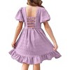 Arshiner Girls Summer Cut-Out Back A-Line Dress Puff Sleeves Square Neckline Flounce Hem Dresses - 2 of 4