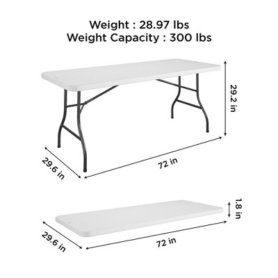 6-Foot White Resin Folding Banquet Table with Steel Frame