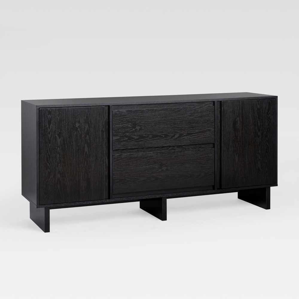 Photos - Kitchen System Saracina Home 63" Beveled Drawer Sideboard Black: Modern Buffet Server, Adjustable Shelves, MDF Laminate