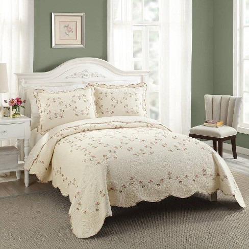 Full/Queen 3pc La Flor Quilt Set Blush/Gray - Modern Heirloom