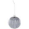 Northlight Geometric Glittered Shiny Glass Ball Christmas Ornaments - 3" (80mm) - Pewter  - 4ct - 4 of 4