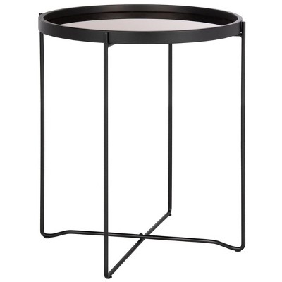 20" Transitional Round Tray Top Accent Table in Black and Rose Gold