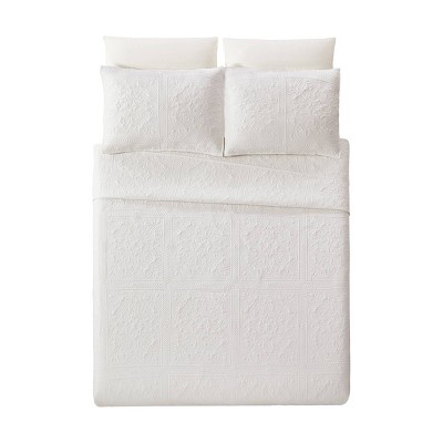 White Full/Queen Microfiber Reversible Bedspread Set