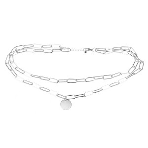Unique Bargains Silver Tone Layered Necklaces Disc Pendant Paperclip Link Necklaces for Women 1PC - 1 of 4