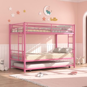 VECELO Metal Bunk Bed Over Twin, Industrial Bunkbeds with Ladder and Full-Length Guardrail - 1 of 4