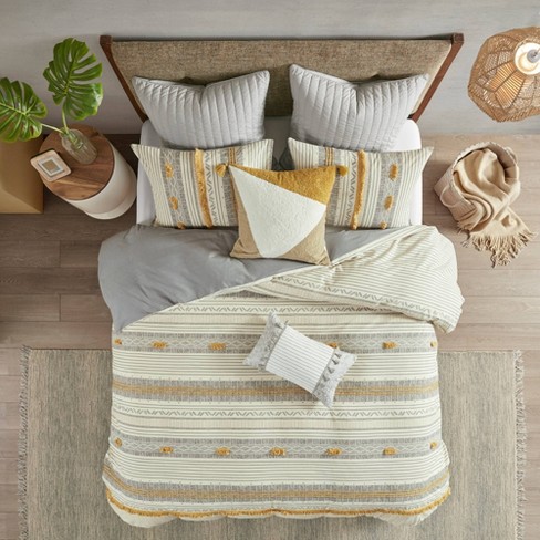 Ink Ivy 3pc Full Queen Cody Cotton Comforter Set Gray Yellow