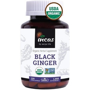 INCAS 100% USDA Organic Thai Black Ginger for Men 120 Vegan Capsules 500mg Non GMO Verified | 120 Servings - 1 of 2