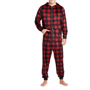 Ashford & Brooks Men's Adult Mink Fleece Hooded One-Piece Union Suit Pajamas - 1 of 4