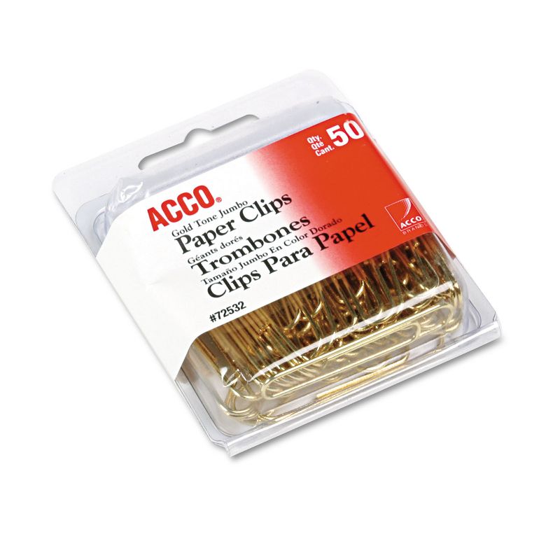 Acco Paper Clips Metal Wire Jumbo 1 3/4" Gold Tone 50/Box 72532, 1 of 4