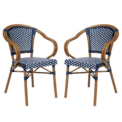 Threshold French Bistro Stacking Patio Accent popular Chair Blue White Tan