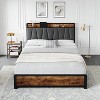 Full Size Bed Frame with Storage Linen Upholstered Headboard, 4 Drawers Platform Bed Frame with Charging Station, No Box Spring Needed, Brown - 2 of 4