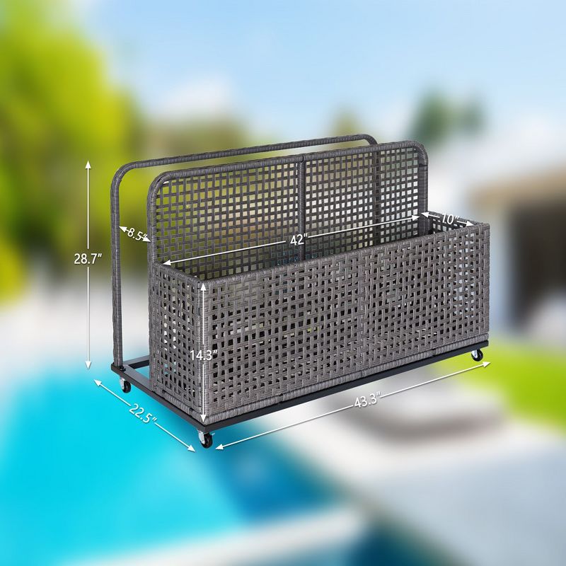 Whizmax Poolside Float Storage, Patio Poolside Float Storage Basket, PE Rattan Outdoor Pool Caddy with Rolling Wheels for Floaties, Patio, Pool, 3 of 8