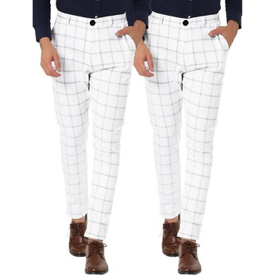 Lars Amadeus Men's Slim Fit Flat Front Business Checked Pattern Dress Pants 2 Pack