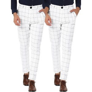 Lars Amadeus Men's Slim Fit Flat Front Business Checked Pattern Dress Pants 2 Pack - 1 of 4