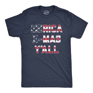 Mens America X-Mas Y'All T Shirt Funny Merry Christmas USA America Patriotic Holiday Tee - Crazy Dog Men's T Shirt - 1 of 4