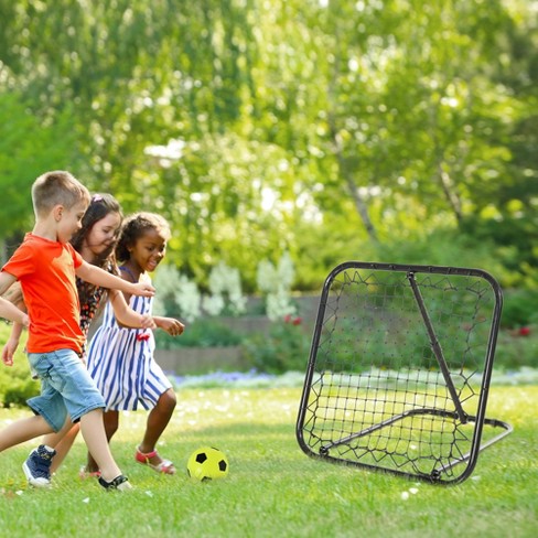 Football goals for kids with backstop net to rebound balls. - Open