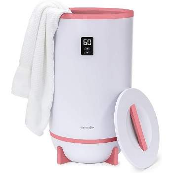 SereneLife Large Bucket Towel Warmer, White & Pink