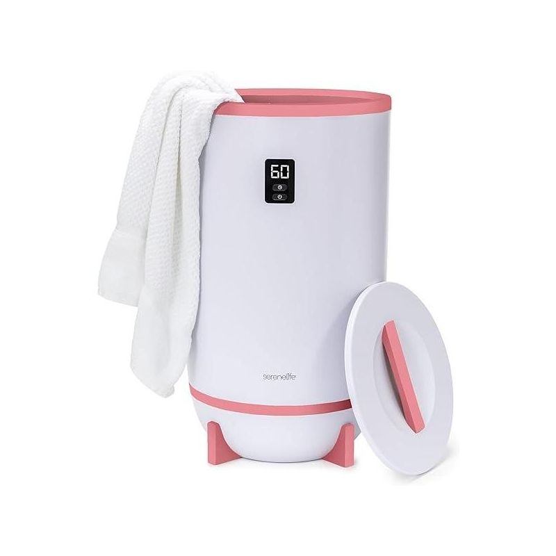 SereneLife Large Bucket Towel Warmer, White & Pink, 1 of 8