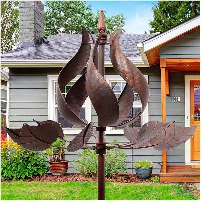 Cyan Oasis Yard Garden Wind Spinners - Large Outdoor Wind Spinners with Metal Stake Large Copper Tulip(27" W x 91" H)