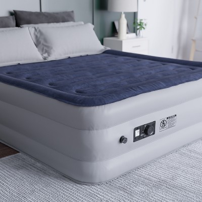 Queen Size Gray and Blue Inflatable Air Mattress with Electric Pump