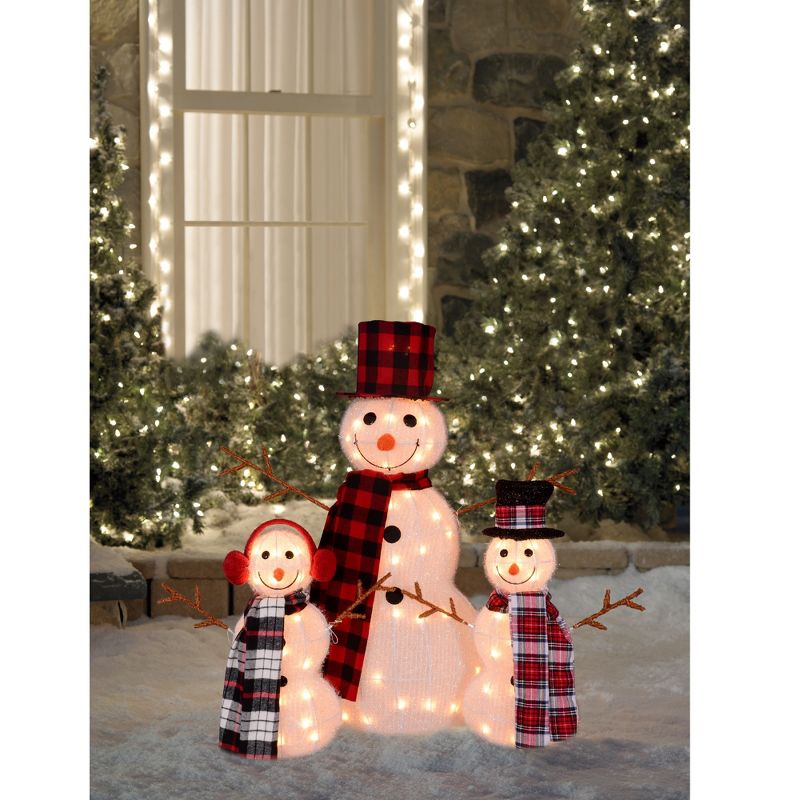 Northlight Set of 3 Lighted Tinsel Snowman Family Christmas Outdoor Decorations, 35", 5 of 7