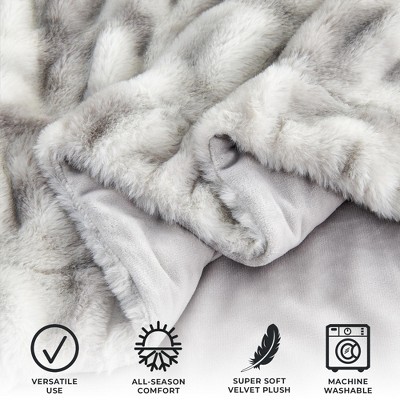 White and Grey Reversible Faux Fur Throw Blanket 50" x 60"