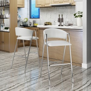 PAGED Modern Bar Stools Set of 2, Faux Leather Counter Stools with Arms and Footrest for Home Pub - 1 of 4