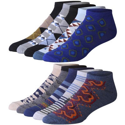 JAMES FIALLO Men's 10 Pairs Classy Extra Lightweight Mosaic Mix Colorful Patterned Low Cut/No Show Socks