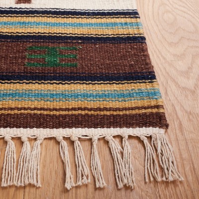 Ivory and Rust Wool Flat Woven Handmade Kilim Rug, 3' x 5'