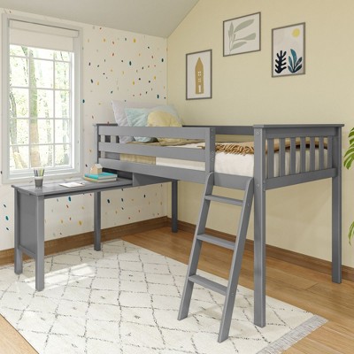 Max & Lily Solid Wood Twin Loft Bed, Loft Bed with Pull Out Desk and Ladder for Kids