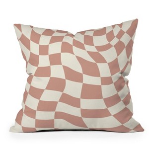 Little Dean Checkers Coral Summer Beach Outdoor Throw Pillow Pink - Deny Designs - 1 of 3