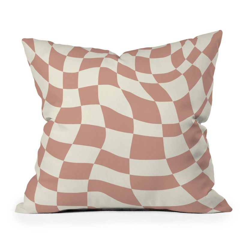 Little Dean Checkers Coral Summer Beach Outdoor Throw Pillow Pink - Deny Designs, 1 of 5