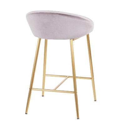Set of 2 Glam Matisse 26" Silver Velvet Counter Stools with Gold Frame