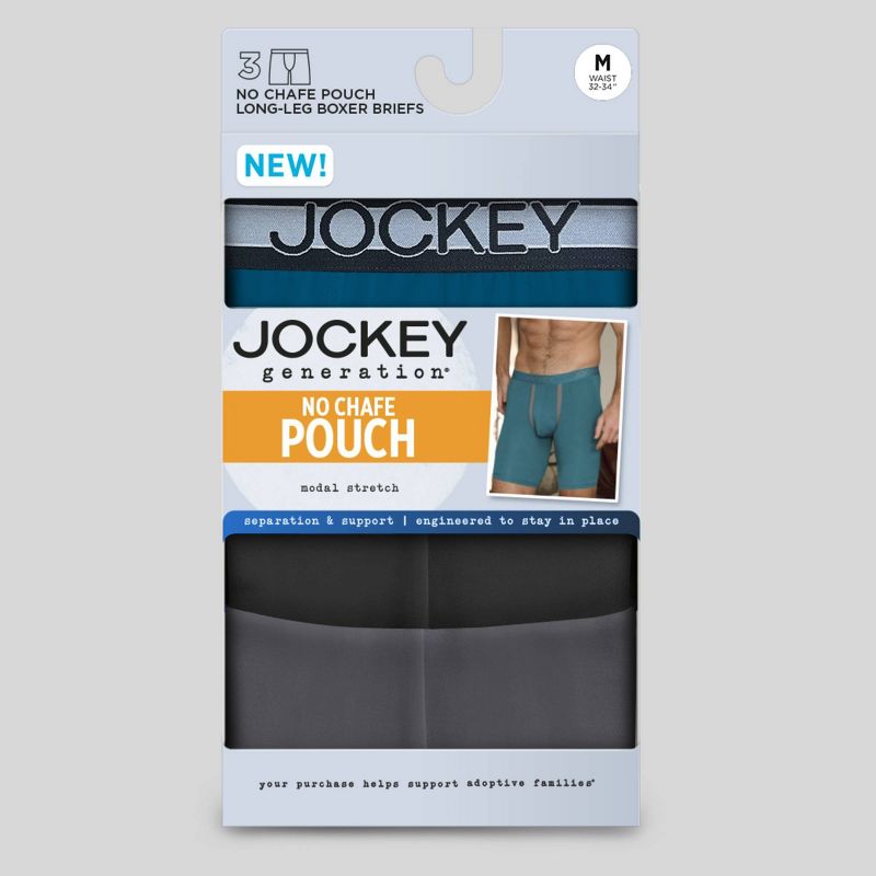 Jockey Generation™ Men's Ultra Soft No Chafe Pouch Long Leg Boxer Briefs 3pk - Black/Dark Blue/Dark Gray, 5 of 6