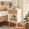 Fluted Nightstand, Modern Bedside Table with Storage Drawers and Open Wood Shelf, Night Stand with Solid Wood Legs - 3 of 4