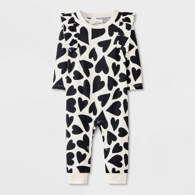 Image of Baby Girls' Heart Ruffle Romper - Cat & Jack™ Cream 0-3M
