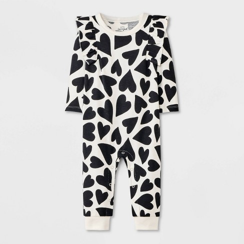 Baby Girls' Heart Ruffle Romper - Cat & Jack™ Cream - image 1 of 4