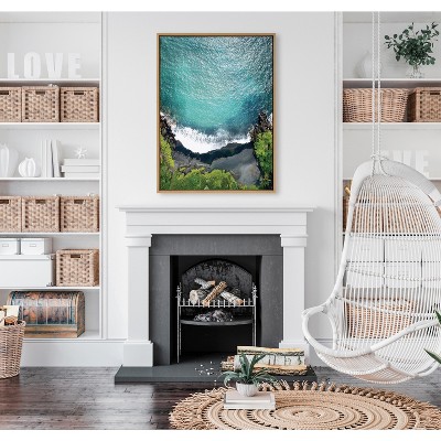 Natural Framed Coastal Canvas Print of Maui Black Sand Beach, 28" x 38"
