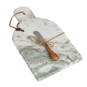Storied Home Marble and Wood Cutting Board with Knife, Natural and Green - 1 of 4