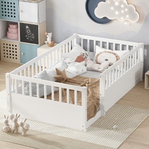 Twin Size Floor Bed with Fence for Bedroom - 1 of 4
