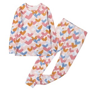 Owlivia Organic Cotton Baby Long Sleeve Pajama Sets, Girl's 2Pc Sleepwear - Colorful Heart - 1 of 4